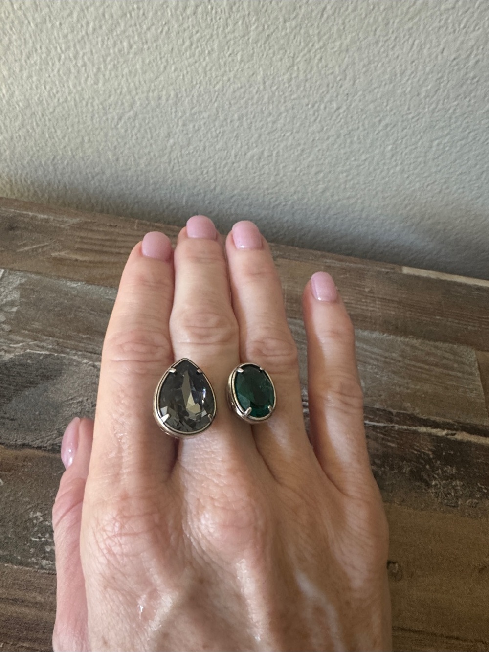 Brighton brand - Silver Teardrop and Oval Statement Ring in Gray and Green
